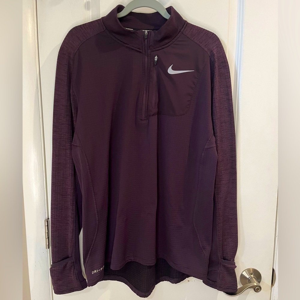 Nike Running Dri-Fit 1/4 Zip Long Sleeve Pullover Shirt Waffle Fleece Lined Sz L